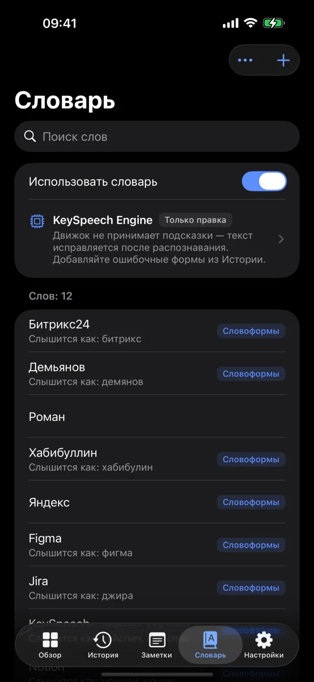 Словарь: имена и термины, как они слышатся, и словоформы